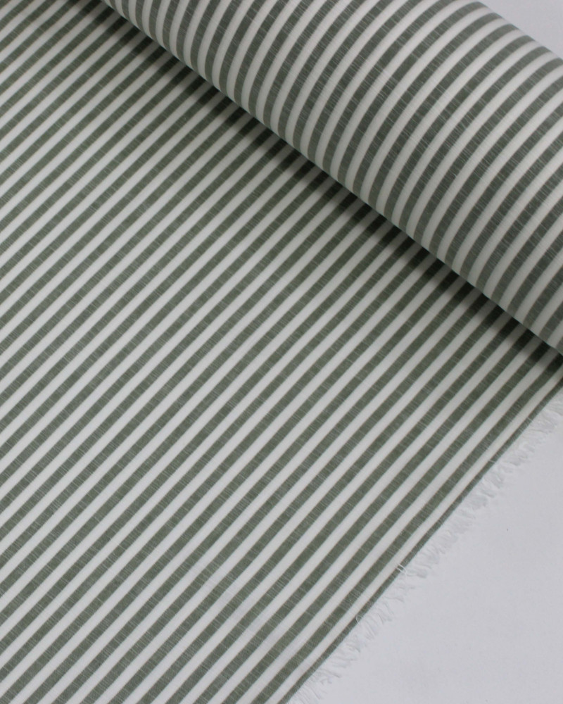 Tecido Tricoline Verano Flamê Listras Branco e Verde Sálvia