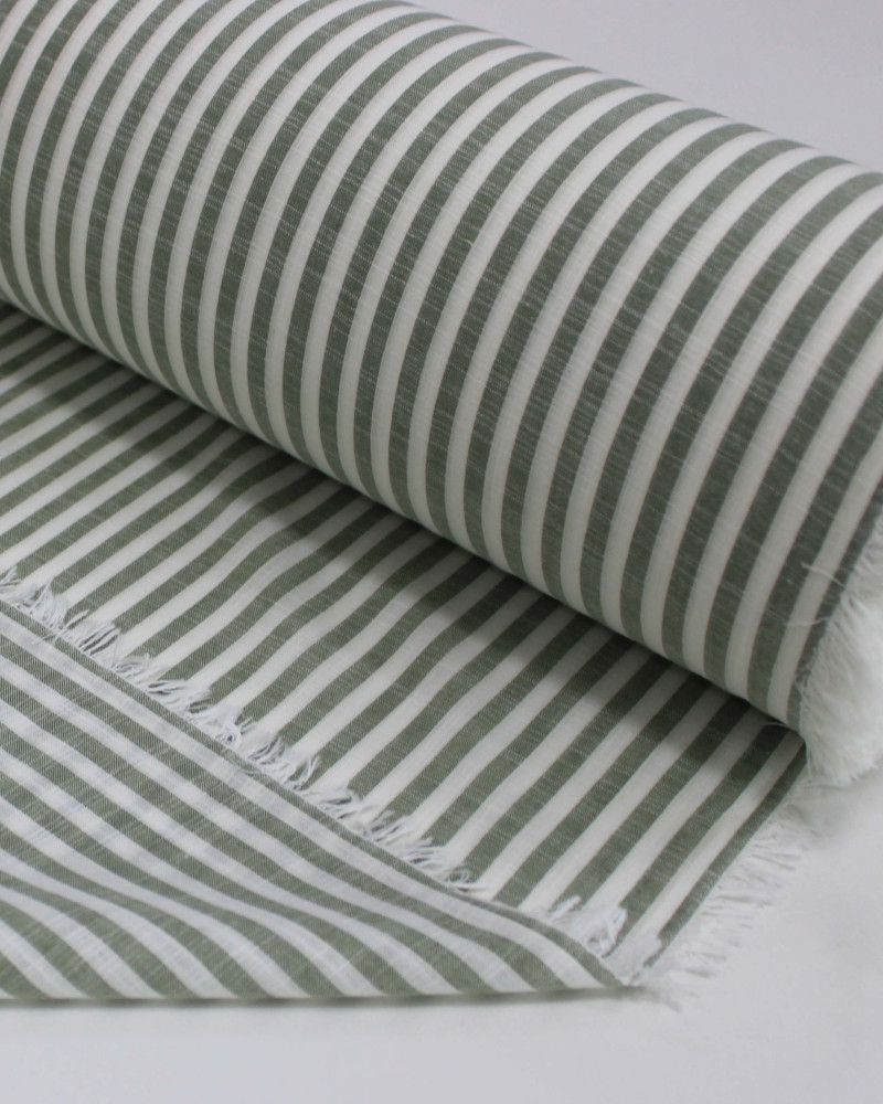 Tecido Tricoline Verano Flamê Listras Branco e Verde Sálvia