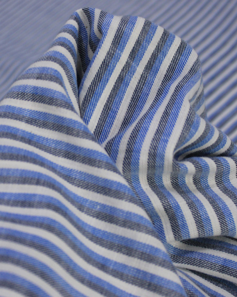 Tecido Tricoline Verano Flamê Listras Branco, Preto e Azul