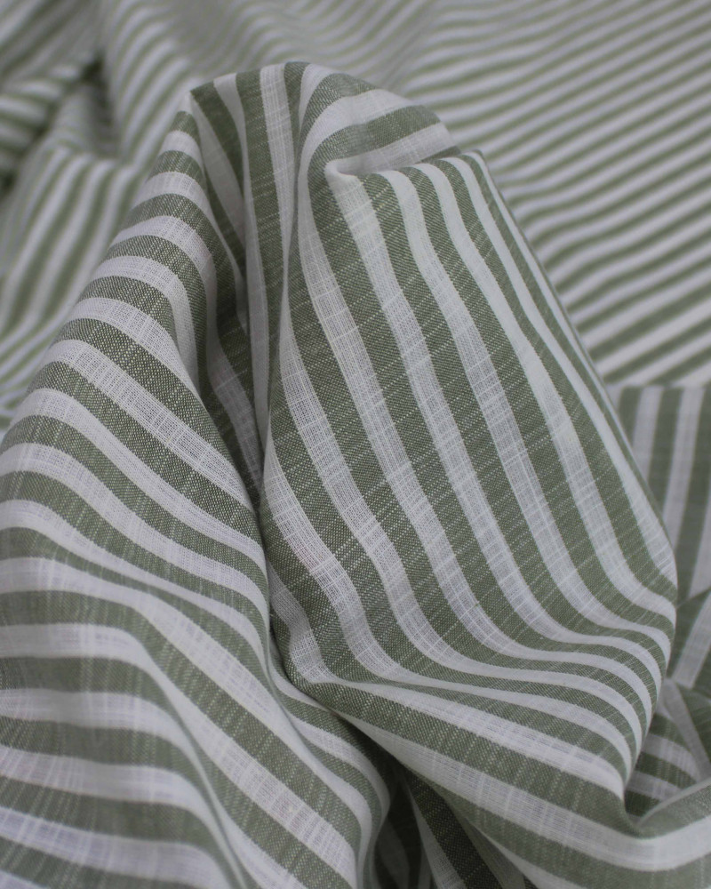 Tecido Tricoline Verano Flamê Listras Branco e Verde Sálvia