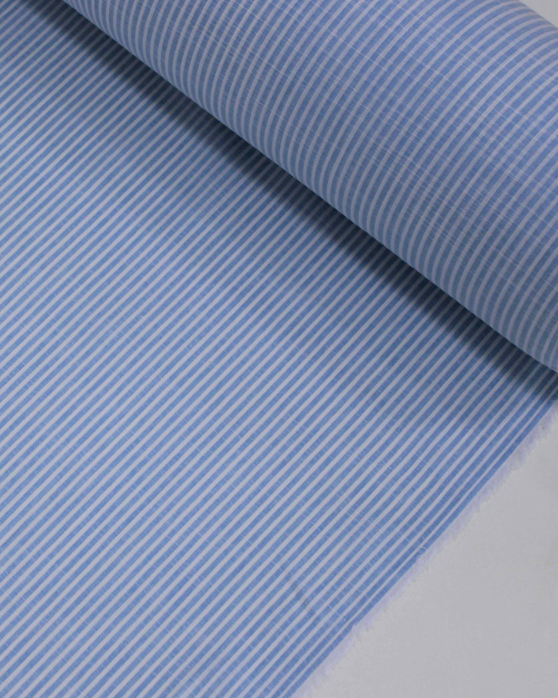 Tecido Tricoline Verano Flamê Listras Finas Branco e Azul
