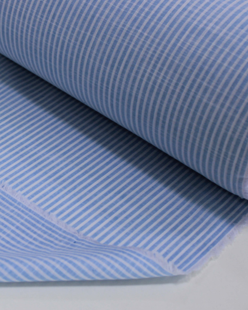 Tecido Tricoline Verano Flamê Listras Finas Branco e Azul