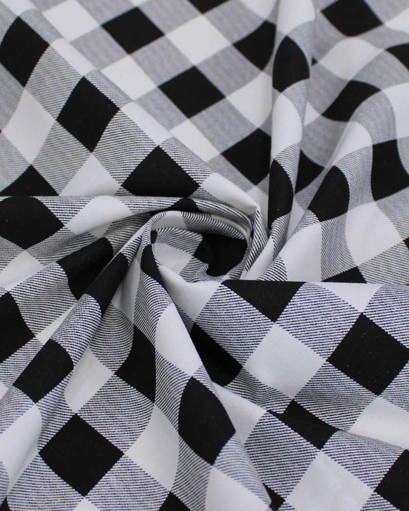 Tecido Tricoline Micro Xadrez Vichy Branco e Preto
