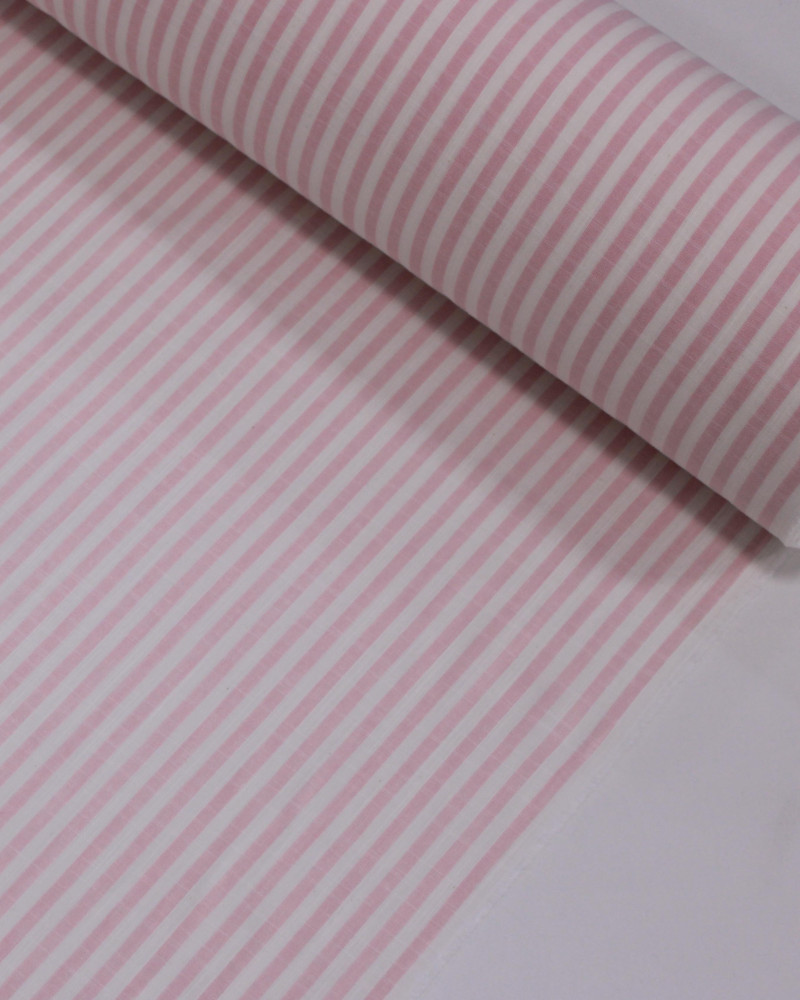 Tecido Tricoline Verano Flamê Listras Branco e Rosa Bebê