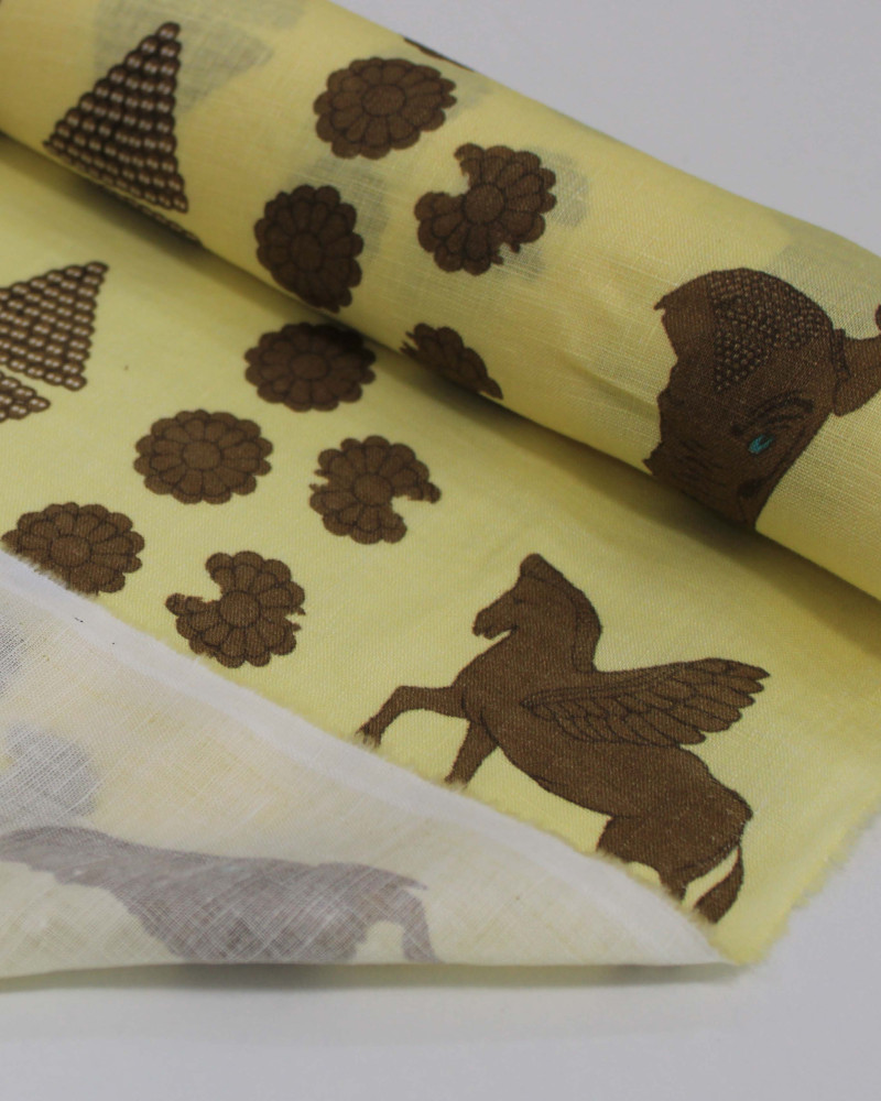 Tecido Linho Puro Italiano Búfalo e Pégaso Marrom e Amarelo Manteiga