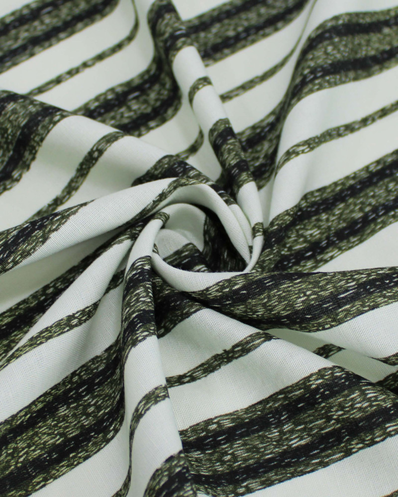 Tecido Linho Misto Italiano Multi Listrar Preto, Verde e Offwhite