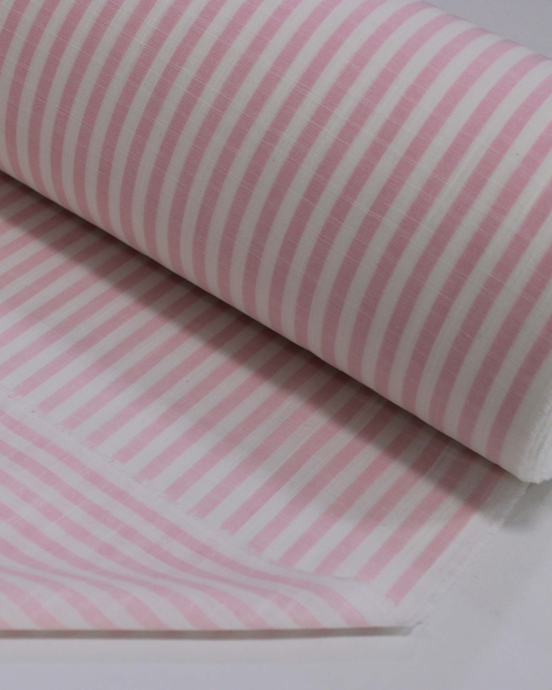 Tecido Tricoline Verano Flamê Listras Branco e Rosa Bebê