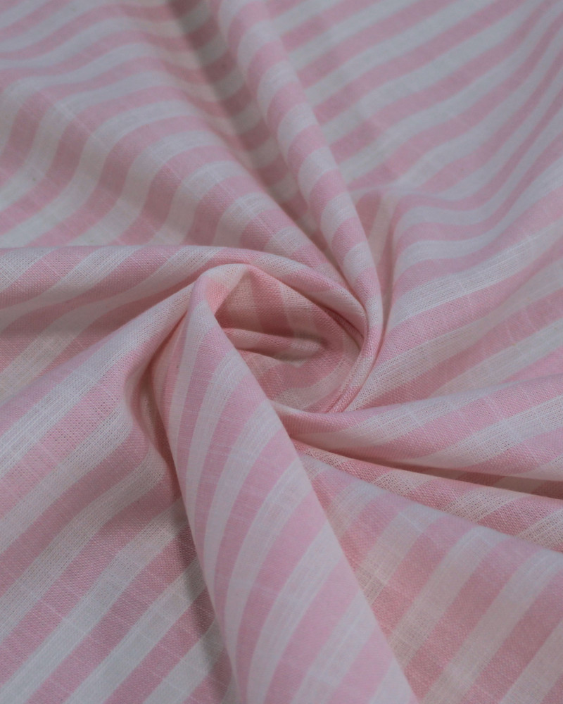 Tecido Tricoline Verano Flamê Listras Branco e Rosa Bebê