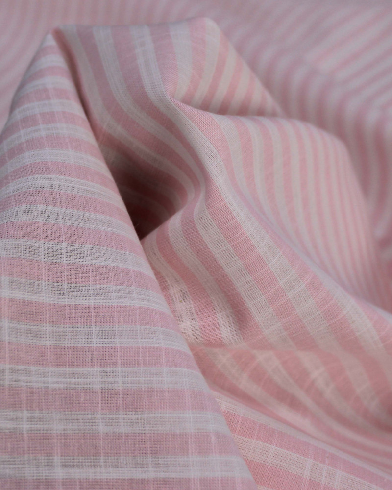 Tecido Tricoline Verano Flamê Listras Branco e Rosa Bebê