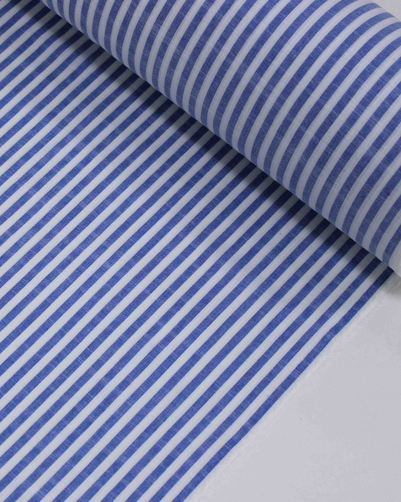 Tecido Tricoline Verano Flamê Listras Branco e Azul Índigo