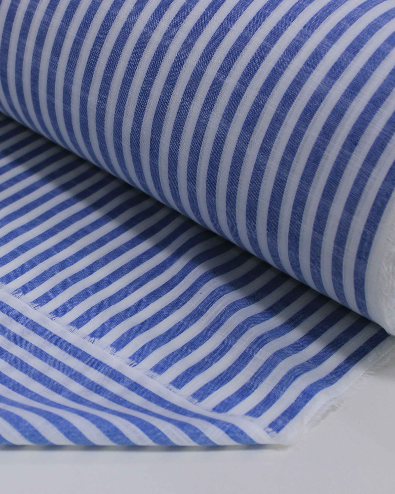 Tecido Tricoline Verano Flamê Listras Branco e Azul Índigo