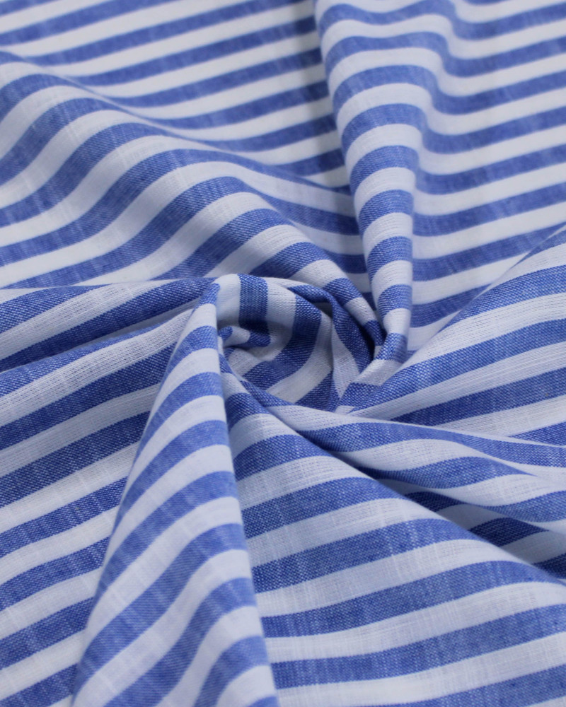 Tecido Tricoline Verano Flamê Listras Branco e Azul Índigo