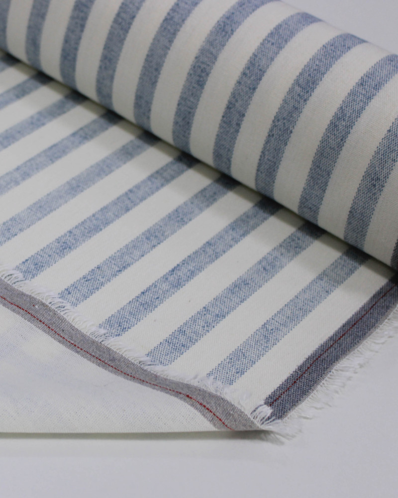 Tecido Linho Misto Listrado Azul Bebê e Offwhite