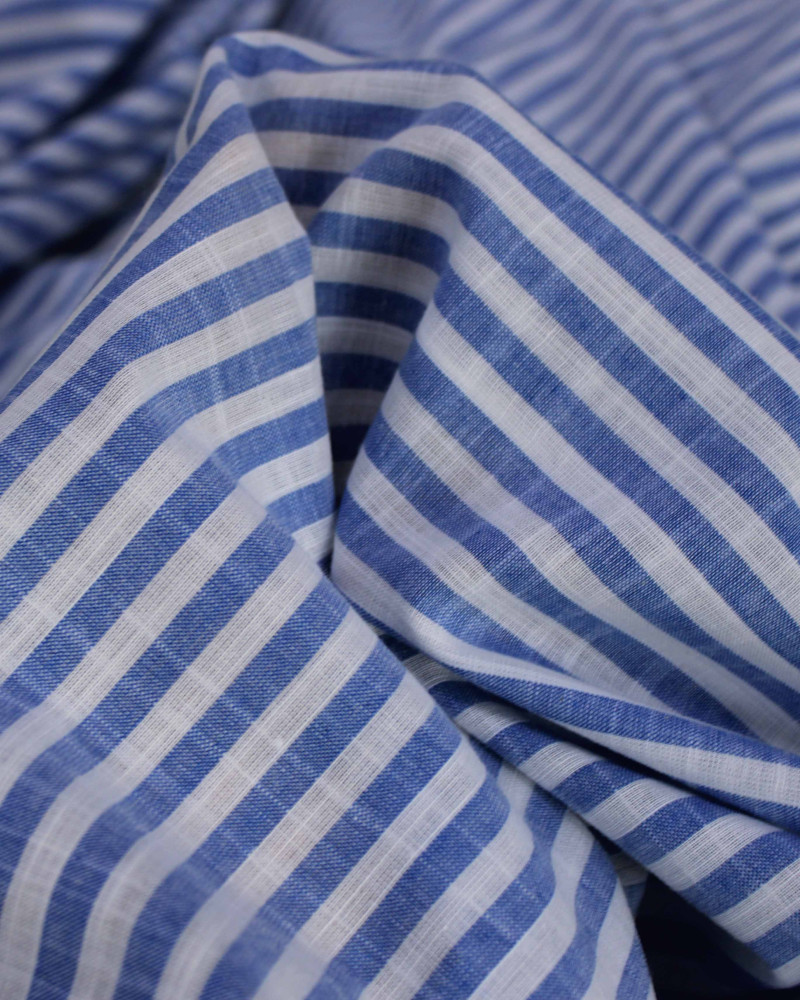 Tecido Tricoline Verano Flamê Listras Branco e Azul Índigo
