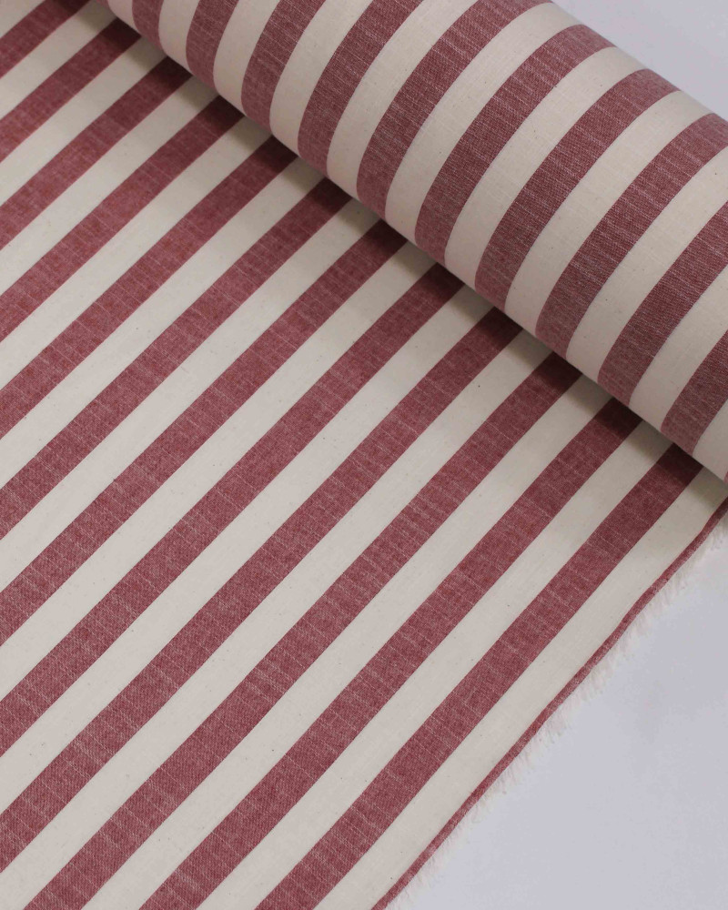 Tecido Tricoline Verano Flamê Listras Regulares Offwhite e Vermelho