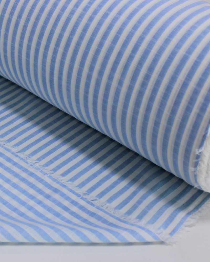 Tecido Tricoline Verano Flamê Listras Branco e Azul Bebê