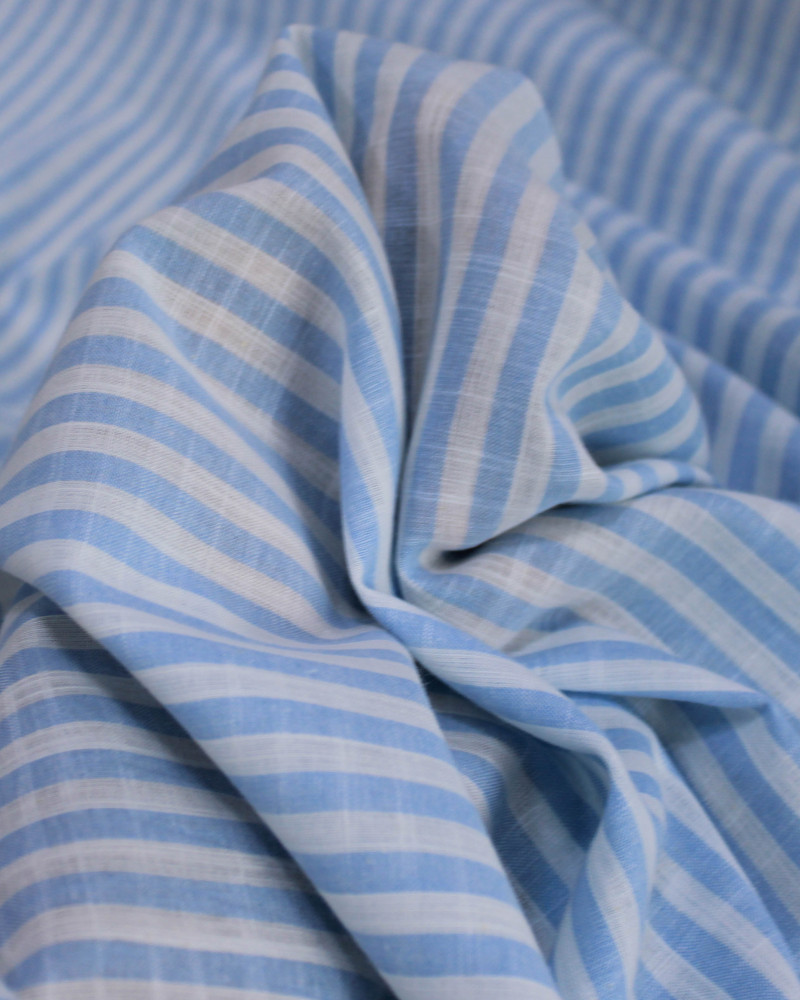 Tecido Tricoline Verano Flamê Listras Branco e Azul Bebê