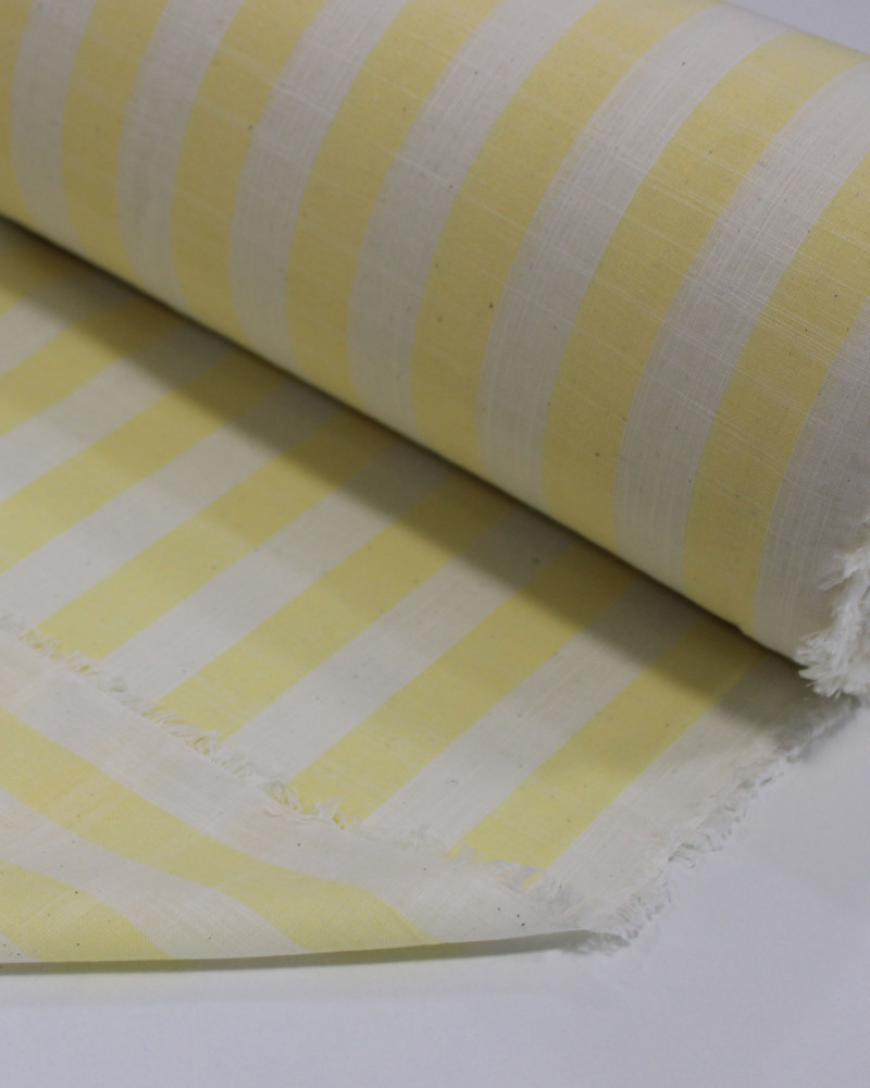 Tecido Tricoline Verano Flamê Listras Regulares Offwhite e Amarelo Manteiga