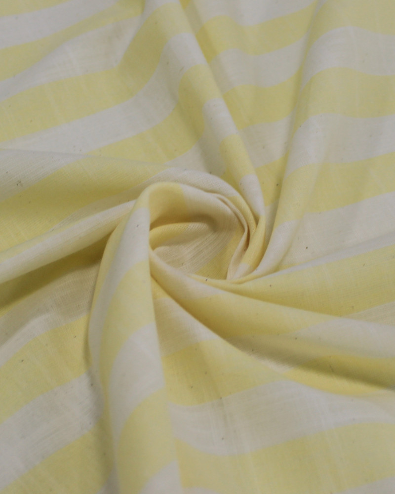 Tecido Tricoline Verano Flamê Listras Regulares Offwhite e Amarelo Manteiga