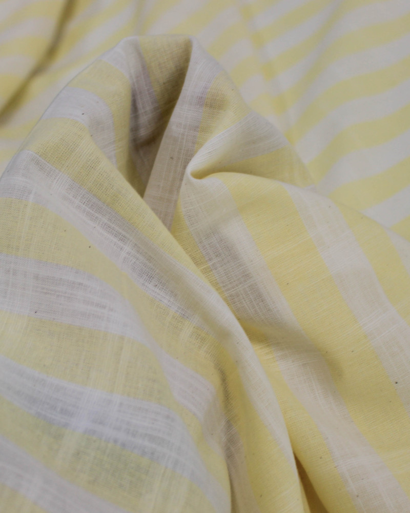 Tecido Tricoline Verano Flamê Listras Regulares Offwhite e Amarelo Manteiga
