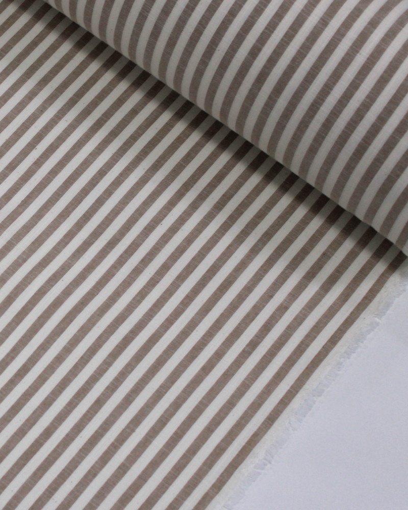 Tecido Tricoline Verano Flamê Listras Offwhite e Caramelo