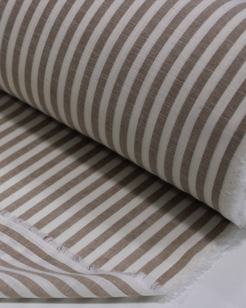 Tecido Tricoline Verano Flamê Listras Offwhite e Caramelo