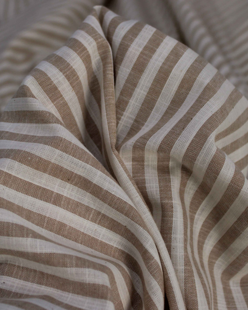 Tecido Tricoline Verano Flamê Listras Offwhite e Caramelo