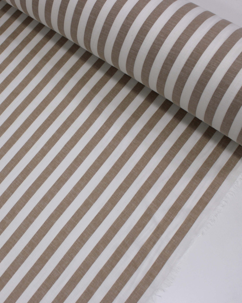 Tecido Tricoline Verano Flamê Listras Regulares Offwhite e Caramelo