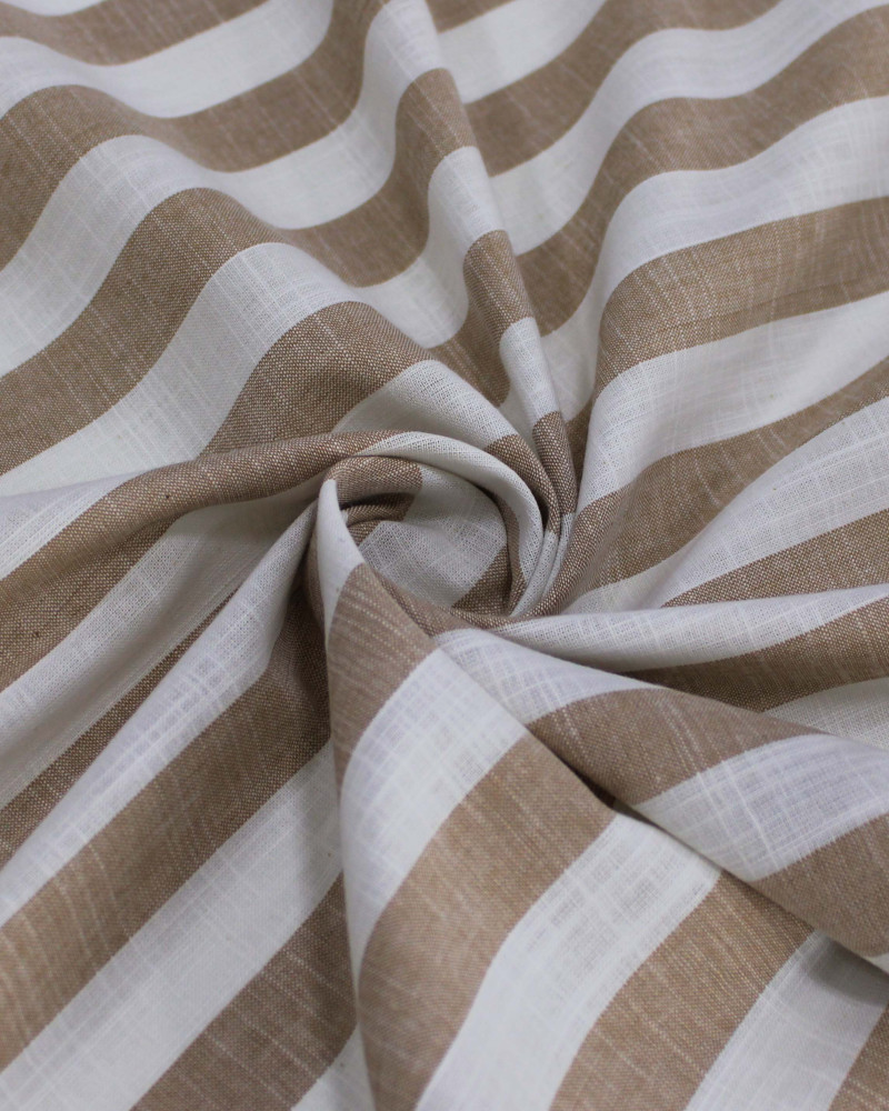 Tecido Tricoline Verano Flamê Listras Regulares Offwhite e Caramelo