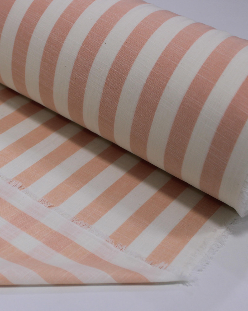 Tecido Tricoline Verano Flamê Listras Regulares Offwhite e Salmão