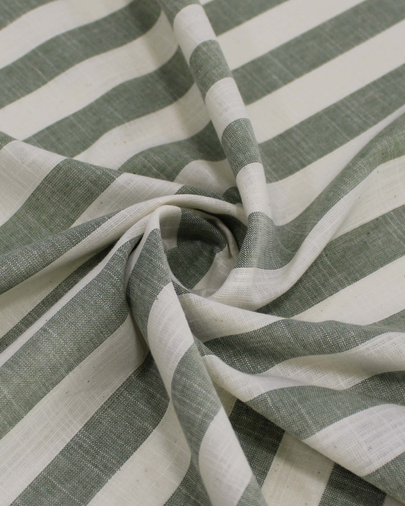 Tecido Tricoline Verano Flamê Listras Regulares Offwhite e Verde Sálvia