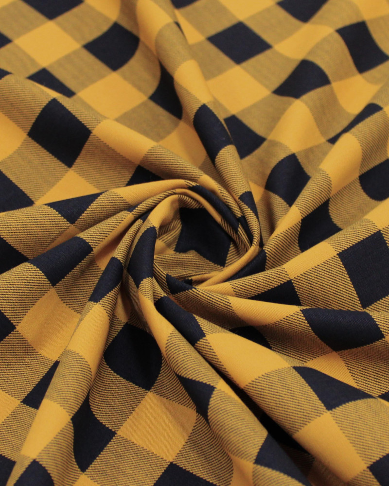 Tecido Tricoline Xadrez Vichy Preto e Amarelo Queimado