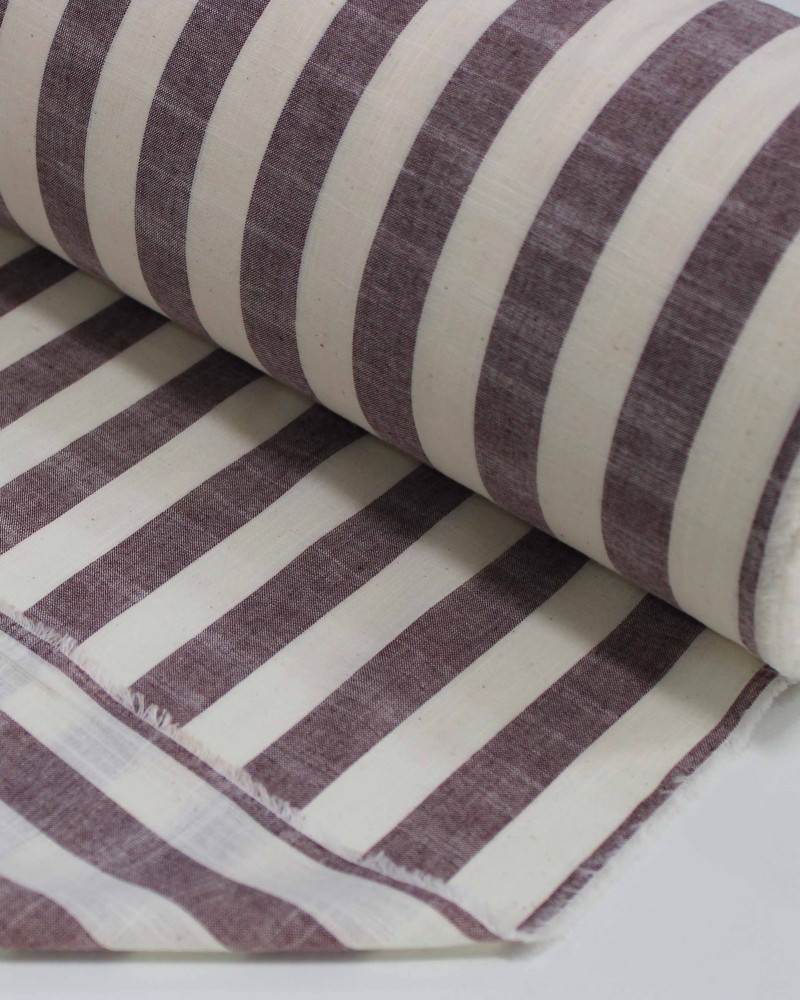 Tecido Tricoline Verano Flamê Listras Regulares Offwhite e Vinho