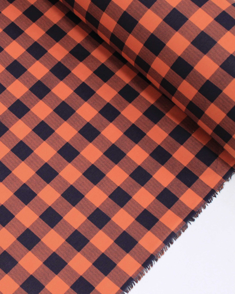 Tecidoo Tricoline Xadrez Vichy Preto e Coral