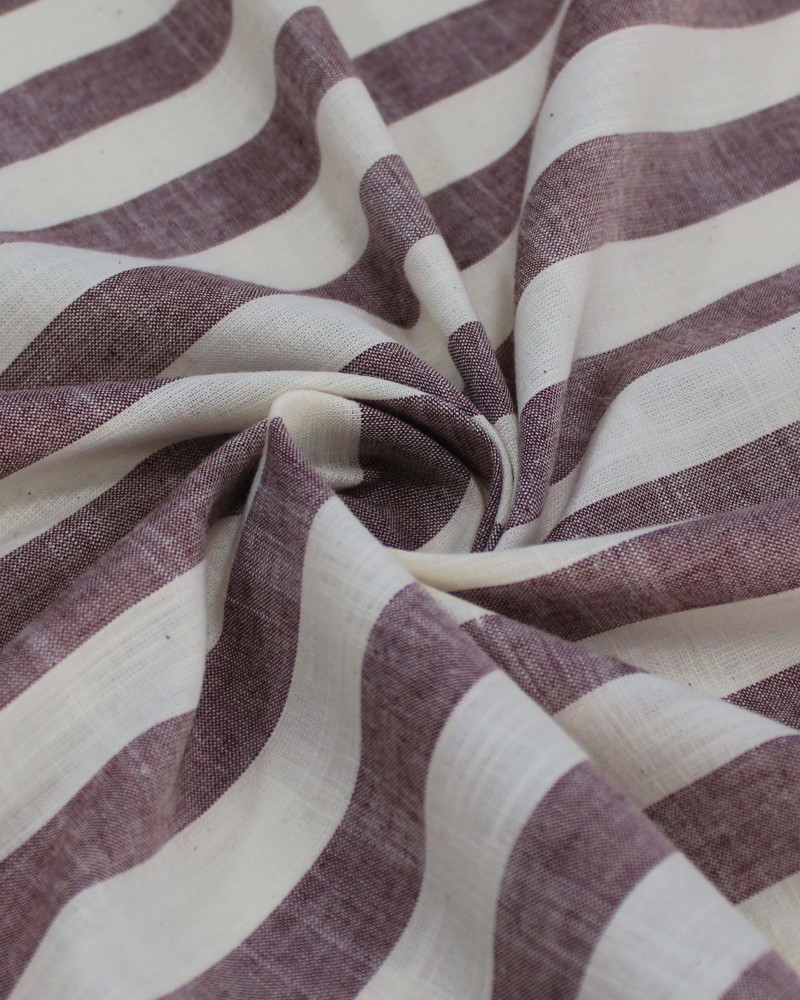 Tecido Tricoline Verano Flamê Listras Regulares Offwhite e Vinho