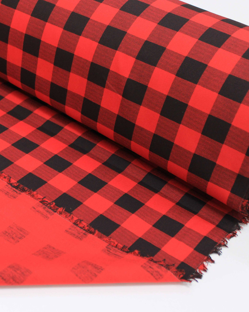 Tecido Tricoline Micro Xadrez Vichy Preto e Vermelho