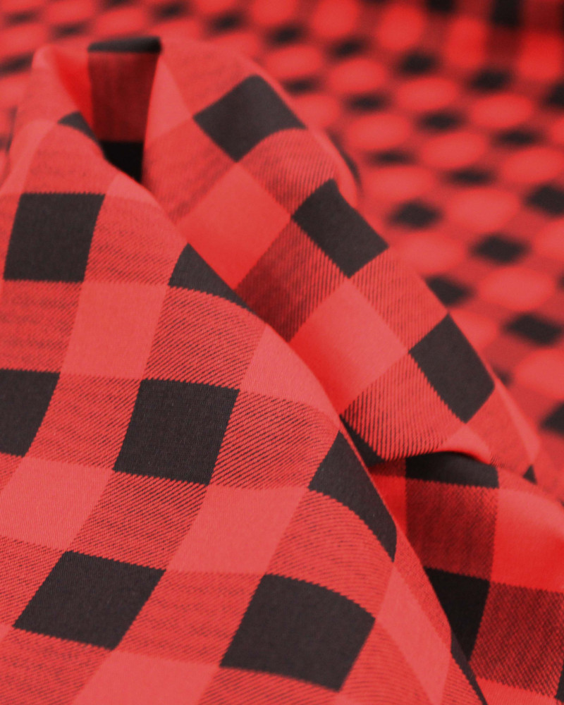 Tecido Tricoline Micro Xadrez Vichy Preto e Vermelho