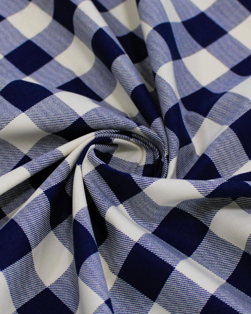 Tecido Tricoline Micro Xadrez Vichy Offwhite e Azul Marinho
