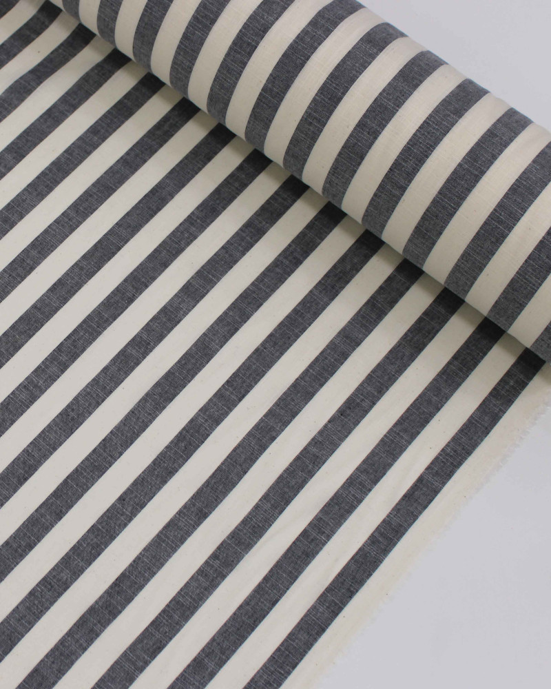 Tecido Tricoline Verano Flamê Listras Regulares Offwhite e Preto