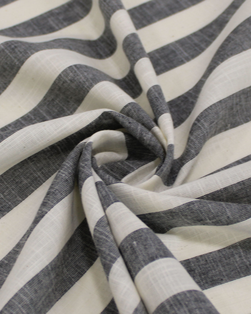 Tecido Tricoline Verano Flamê Listras Regulares Offwhite e Preto