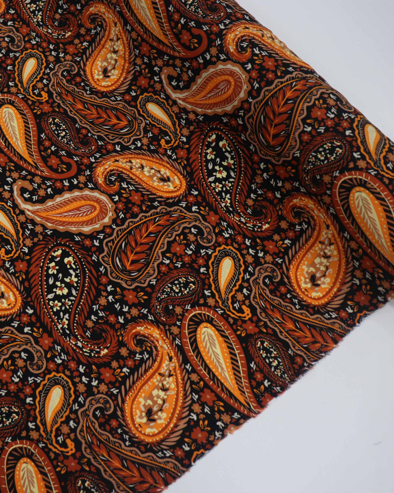 Tecido Viscose Paisley Floral Tons Terrosos e Preto (0.6m)