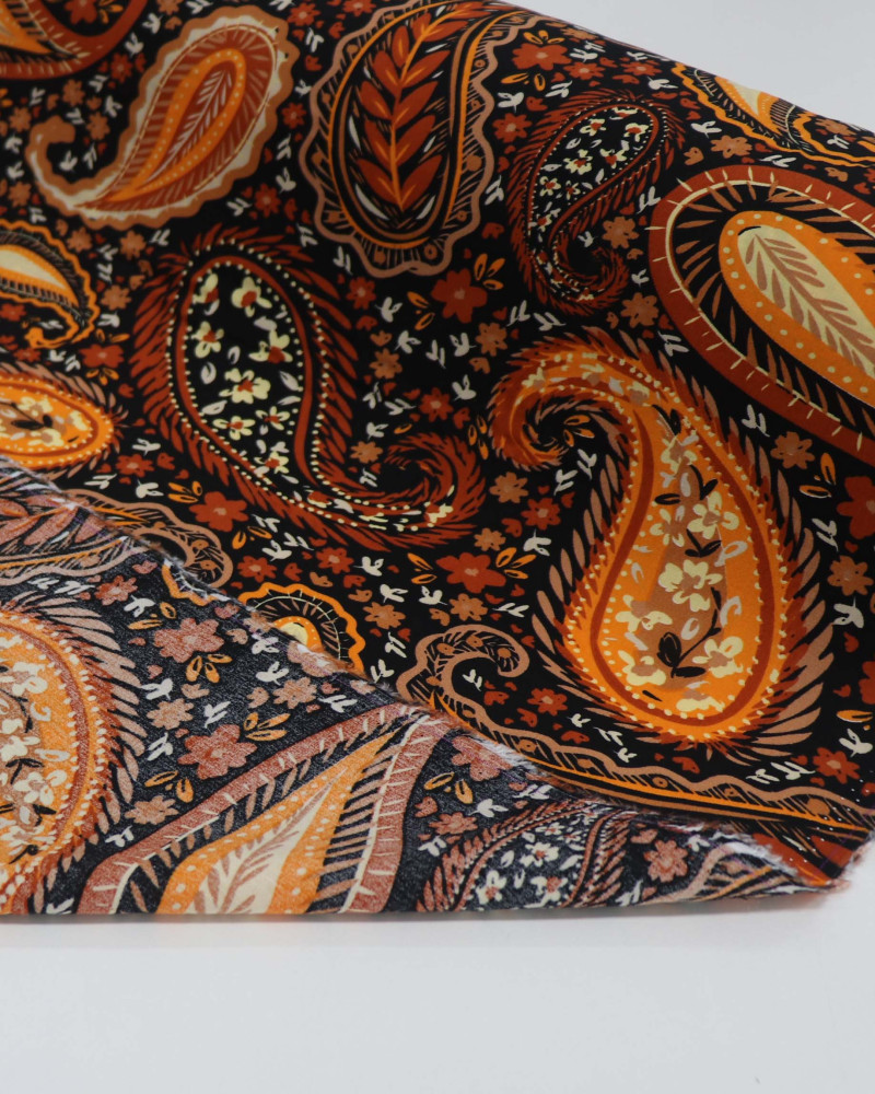Tecido Viscose Paisley Floral Tons Terrosos e Preto (0.6m)