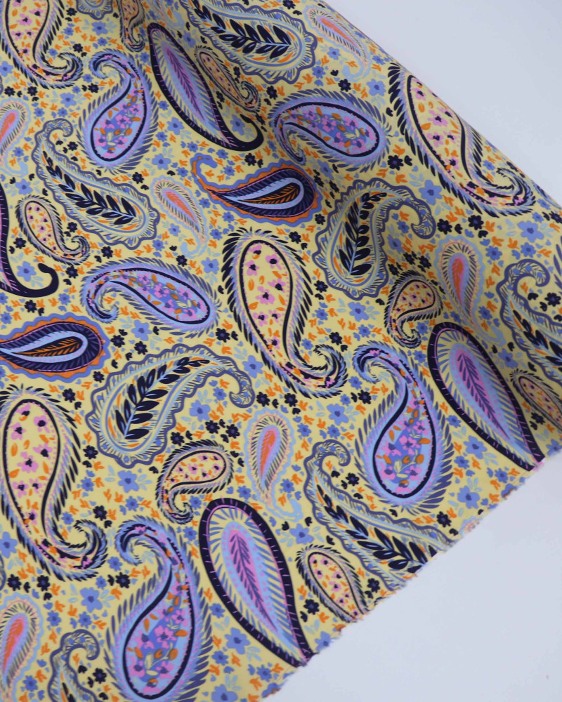Tecido Viscose Paisley Floral Colorido e Amarelo (2.1m)