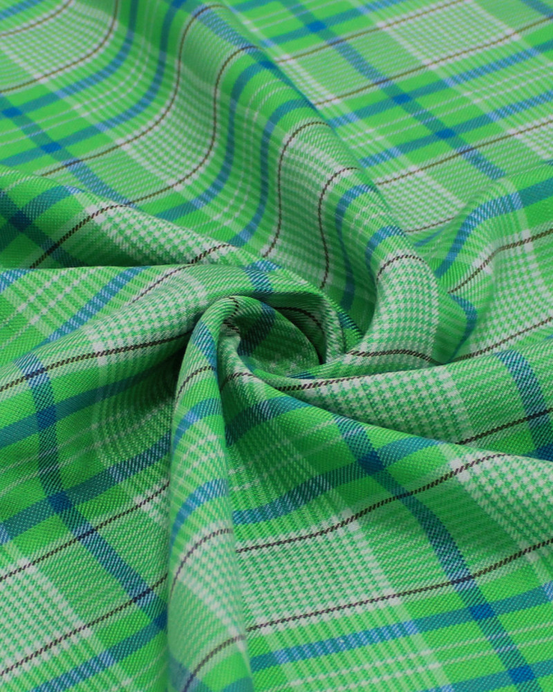 Tecido Linho Misto Italiano Multi Quadriculado Branco, Azul e Verde