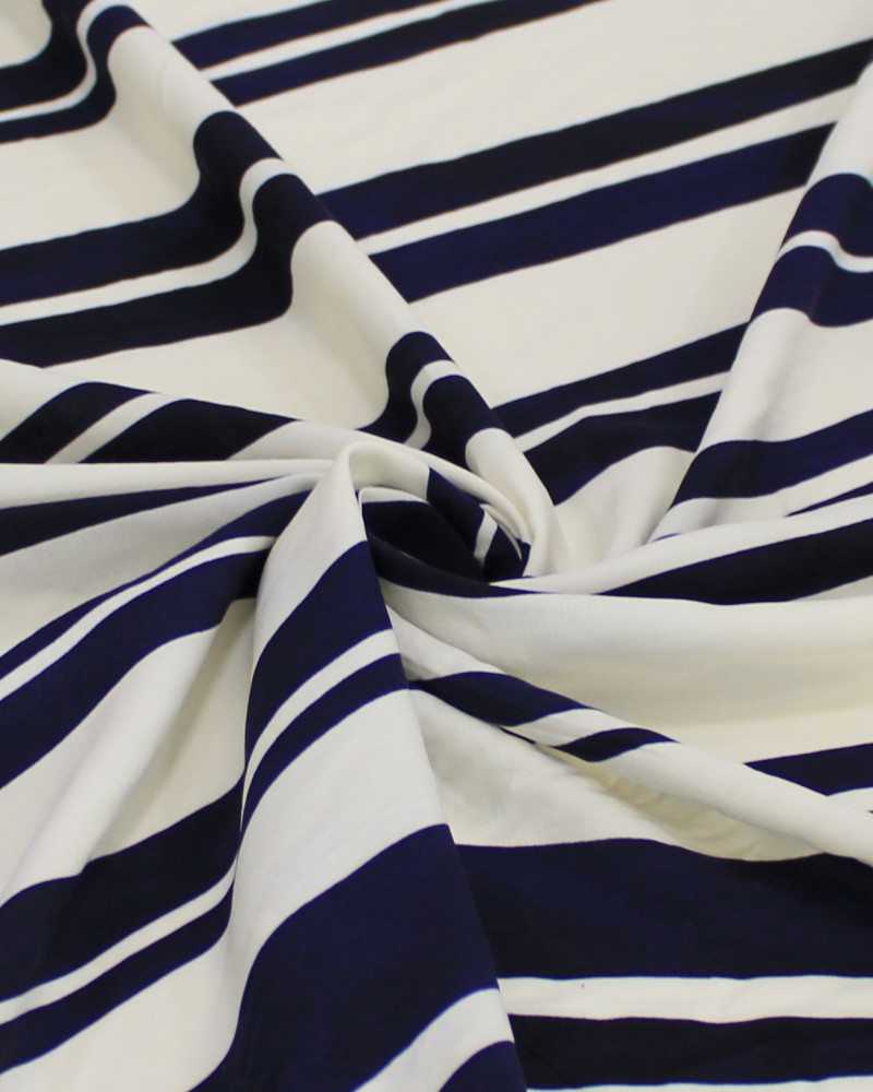 Tecido Viscose Italiano Listras Duplas Azul Marinho Noite e Offwhite