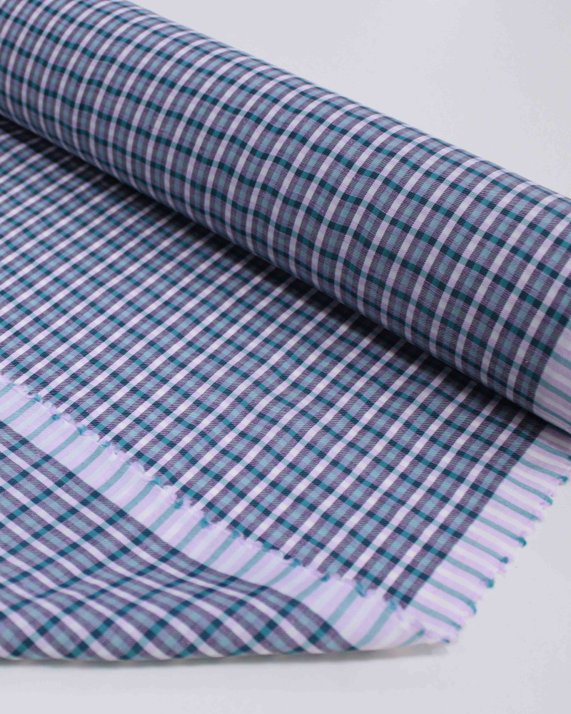 Tecido Linho Misto Italiano Micro Quadriculado Rosa e Verde Tiffany