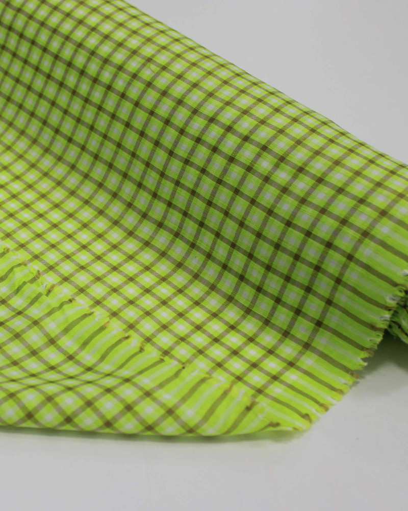 Tecido Linho Misto Italiano Micro Quadriculado Bege e Verde Neon