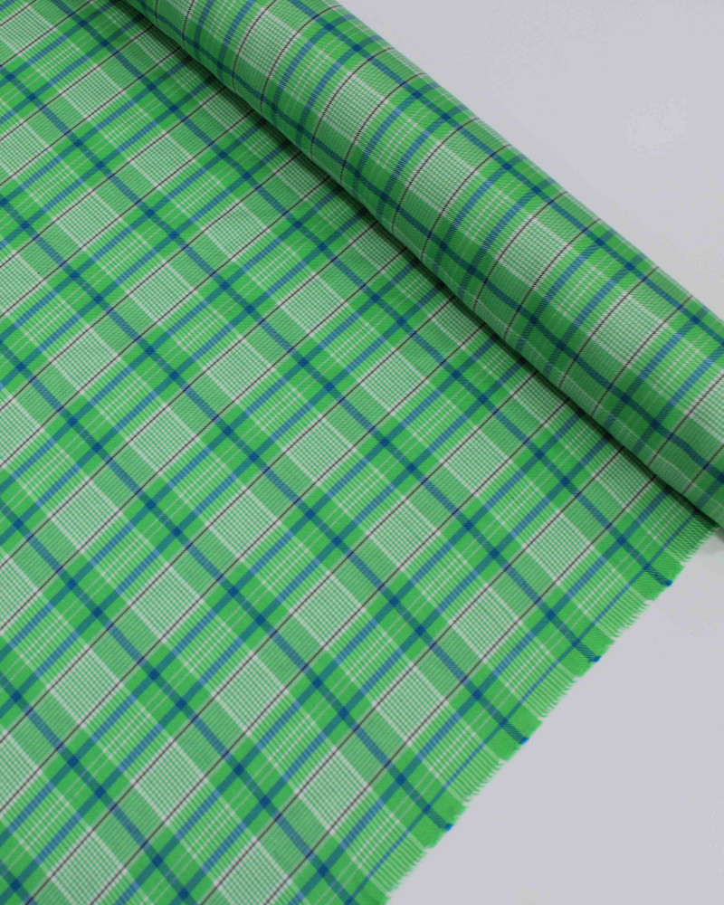 Tecido Linho Misto Italiano Multi Quadriculado Branco, Azul e Verde