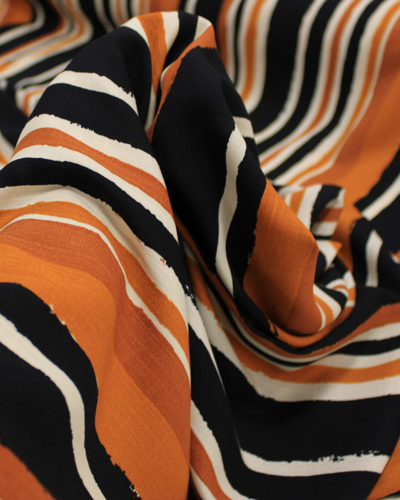 Tecido Viscose Texturizada Multi Listras Tons Terrosos