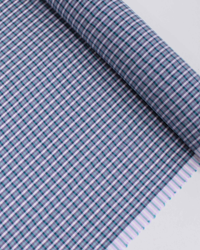 Tecido Linho Misto Italiano Micro Quadriculado Rosa e Verde Tiffany